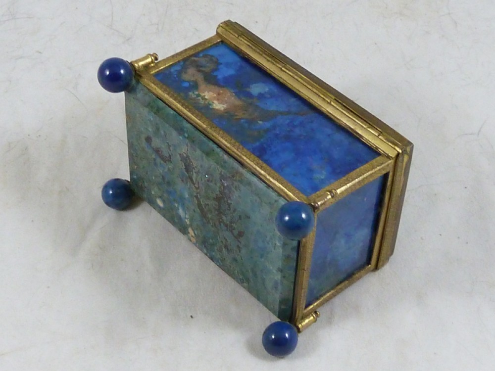 Victorian Blue Agate Hard-stone Box Gilt Brass Trinket Jewellery View V