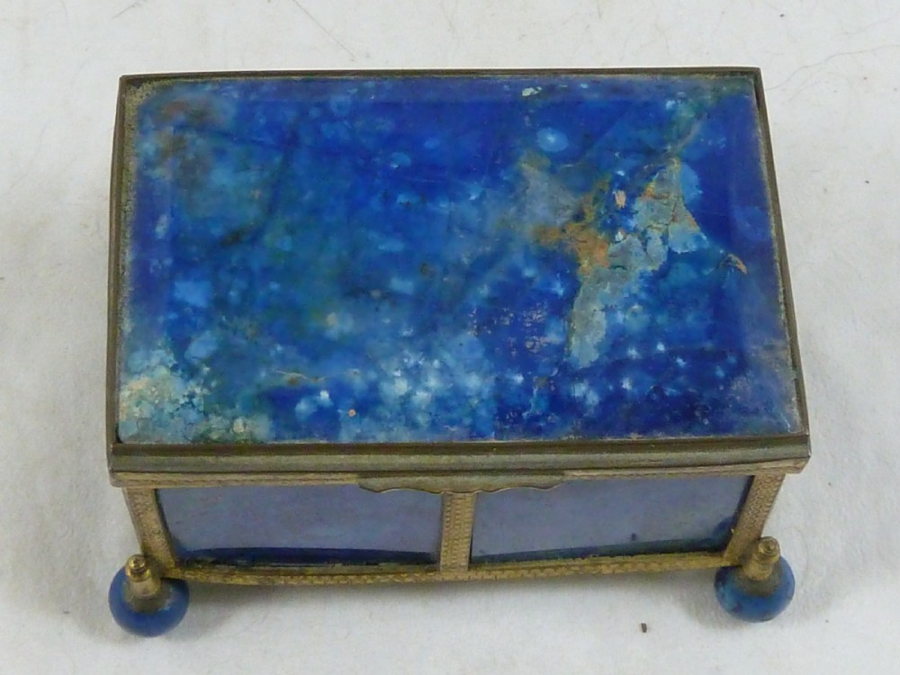 Victorian Blue Agate Hard-stone Box Gilt Brass Trinket Jewellery View VI