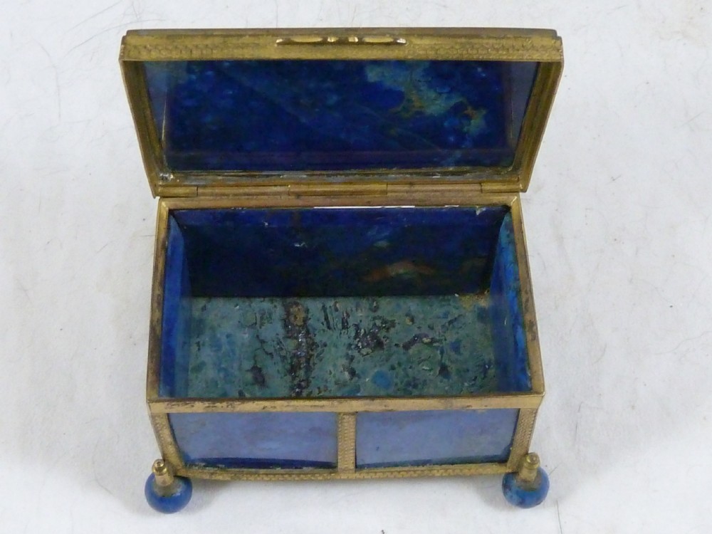 Victorian Blue Agate Hard-stone Box Gilt Brass Trinket Jewellery View VII
