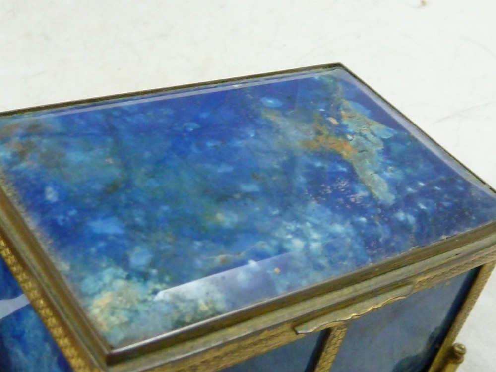 Victorian Blue Agate Hard-stone Box Gilt Brass Trinket Jewellery View VIII