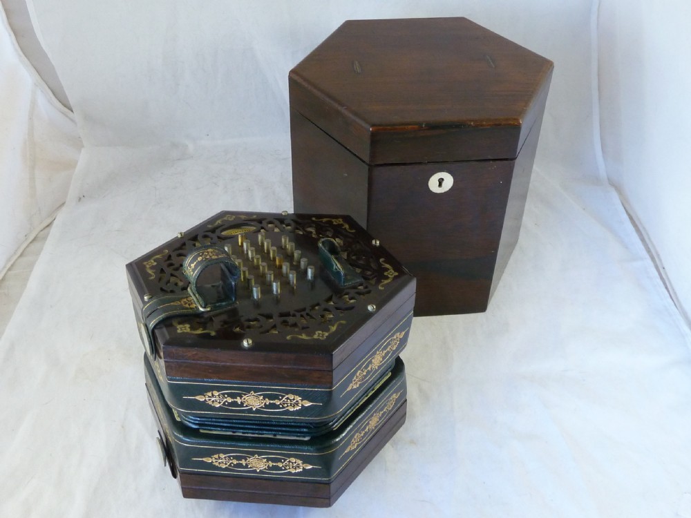 Lachenal English Concertina 48 Metal Button 4 Row Fretted Rosewood Ends Boxed 