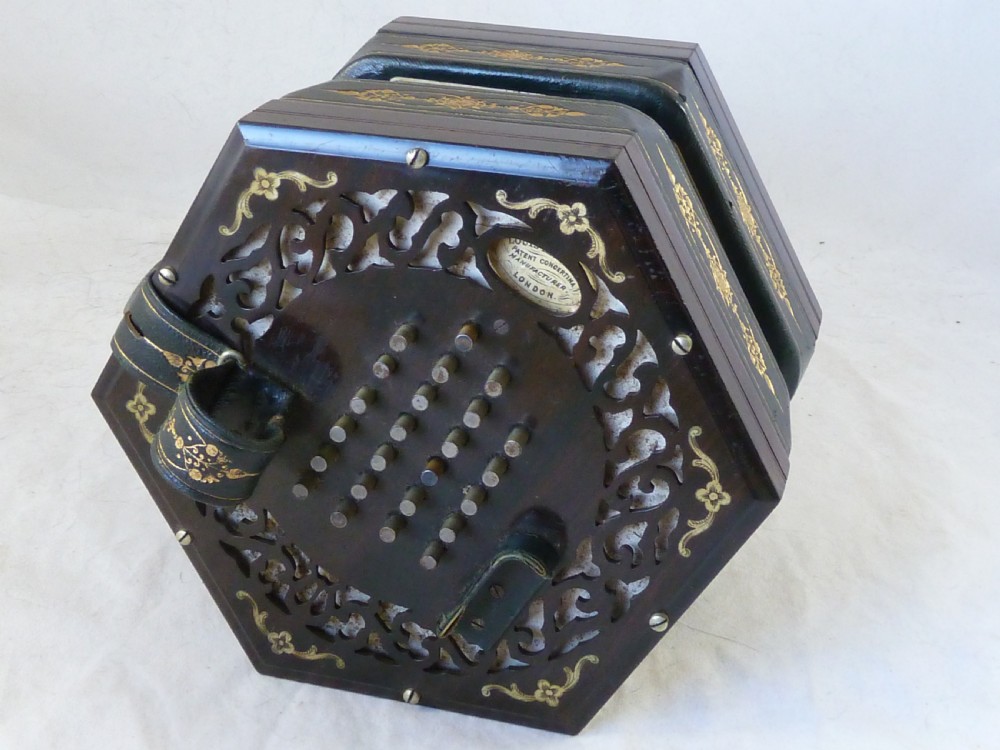 Lachenal English Concertina 48 Metal Button 4 Row Fretted Rosewood Ends Boxed  View III
