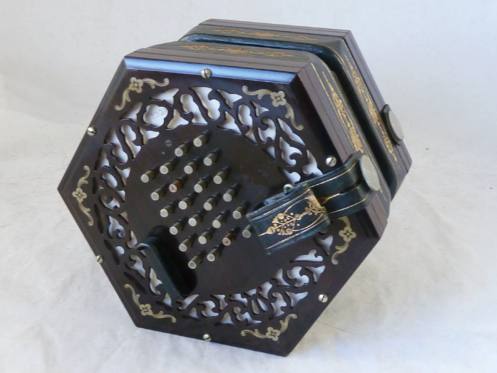 Lachenal English Concertina 48 Metal Button 4 Row Fretted Rosewood Ends Boxed  View IV