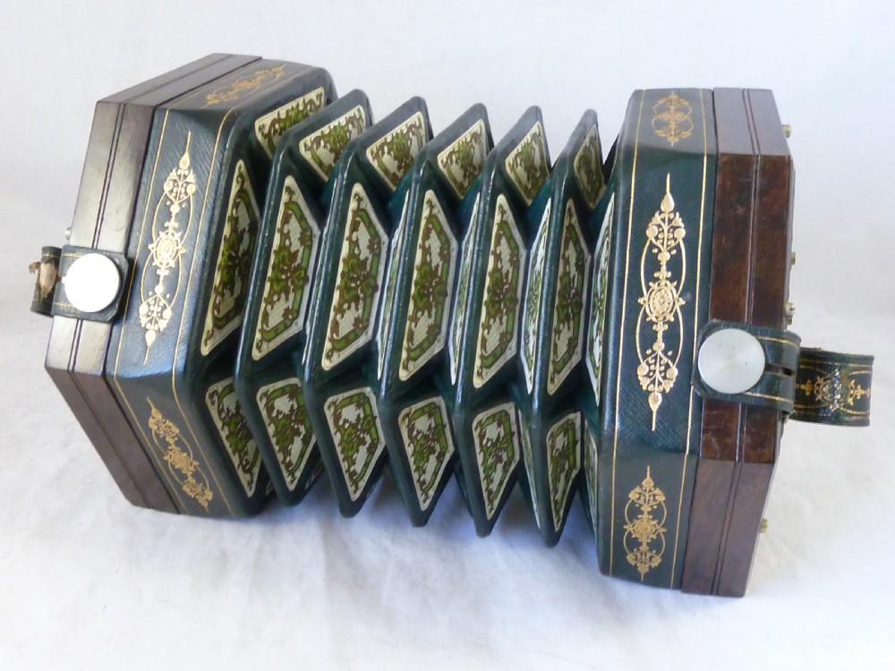 Lachenal English Concertina 48 Metal Button 4 Row Fretted Rosewood Ends Boxed  View V