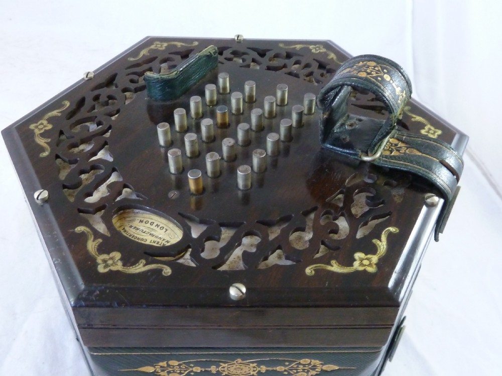 Lachenal English Concertina 48 Metal Button 4 Row Fretted Rosewood Ends Boxed  View VII