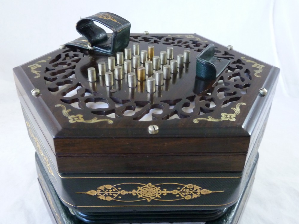 Lachenal English Concertina 48 Metal Button 4 Row Fretted Rosewood Ends Boxed  View IX