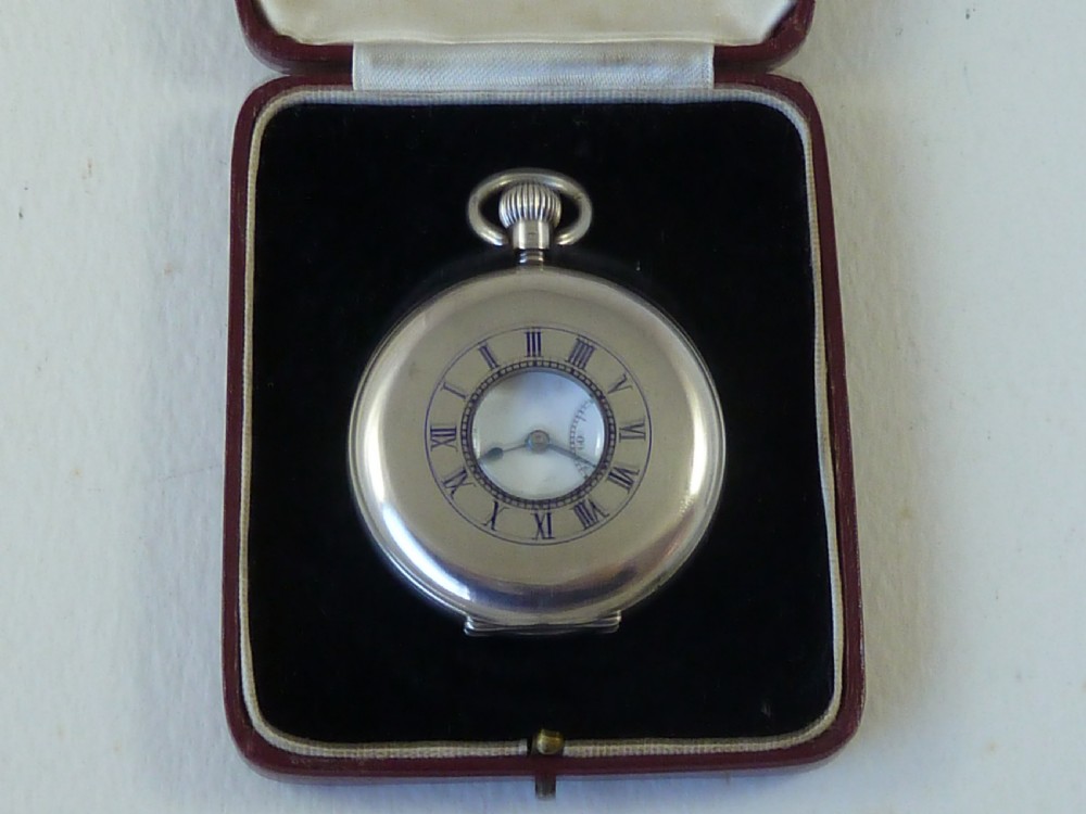 J W Benson Solid Silver Swiss Half Hunter Pocket Watch London 1938 Case View II