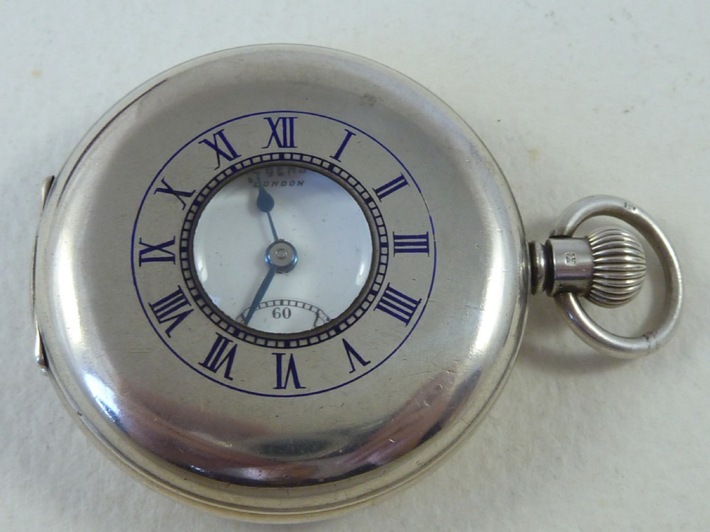J W Benson Solid Silver Swiss Half Hunter Pocket Watch London 1938 Case View III