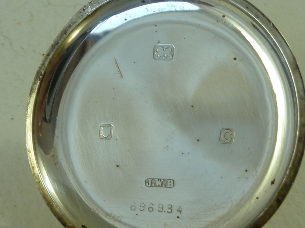 J W Benson Solid Silver Swiss Half Hunter Pocket Watch London 1938 Case View VI
