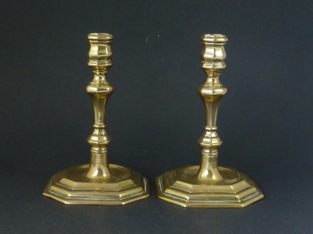 Pair Candlesticks English Queen Anne Silvered Brass Early 18C French