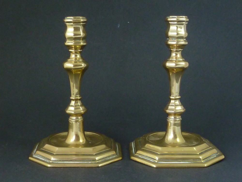 Pair Candlesticks English Queen Anne Silvered Brass Early 18C French View II