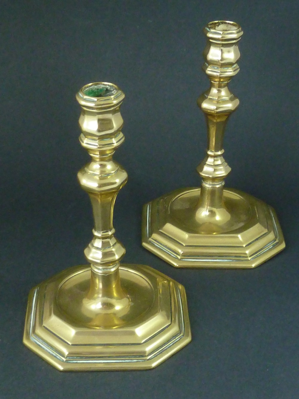 Pair Candlesticks English Queen Anne Silvered Brass Early 18C French View III