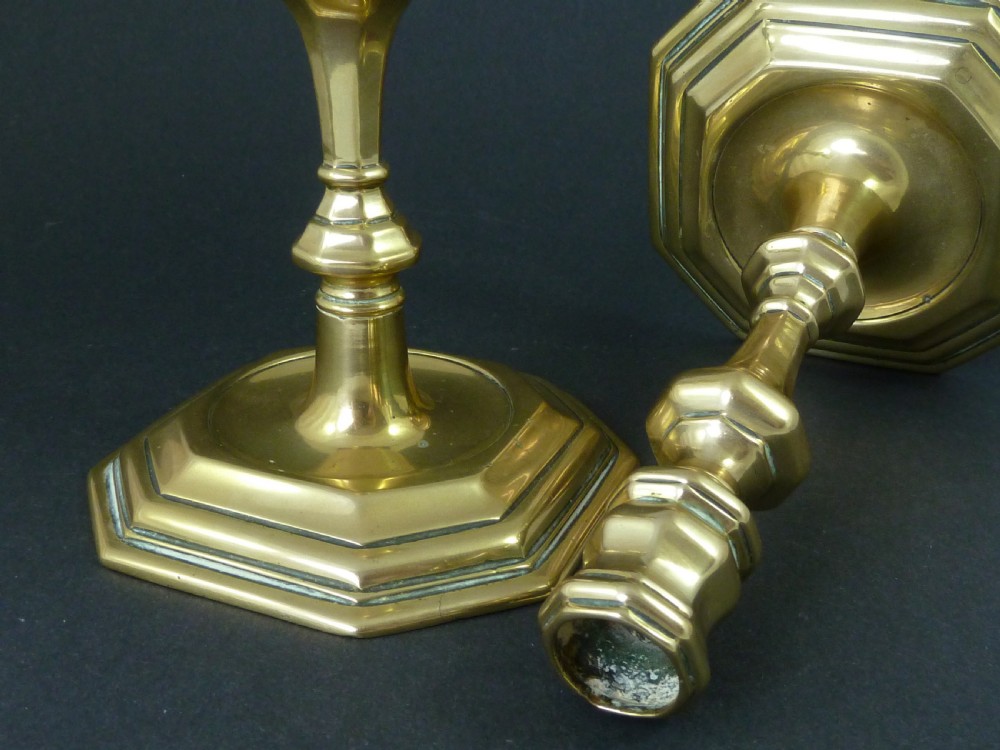 Pair Candlesticks English Queen Anne Silvered Brass Early 18C French View V