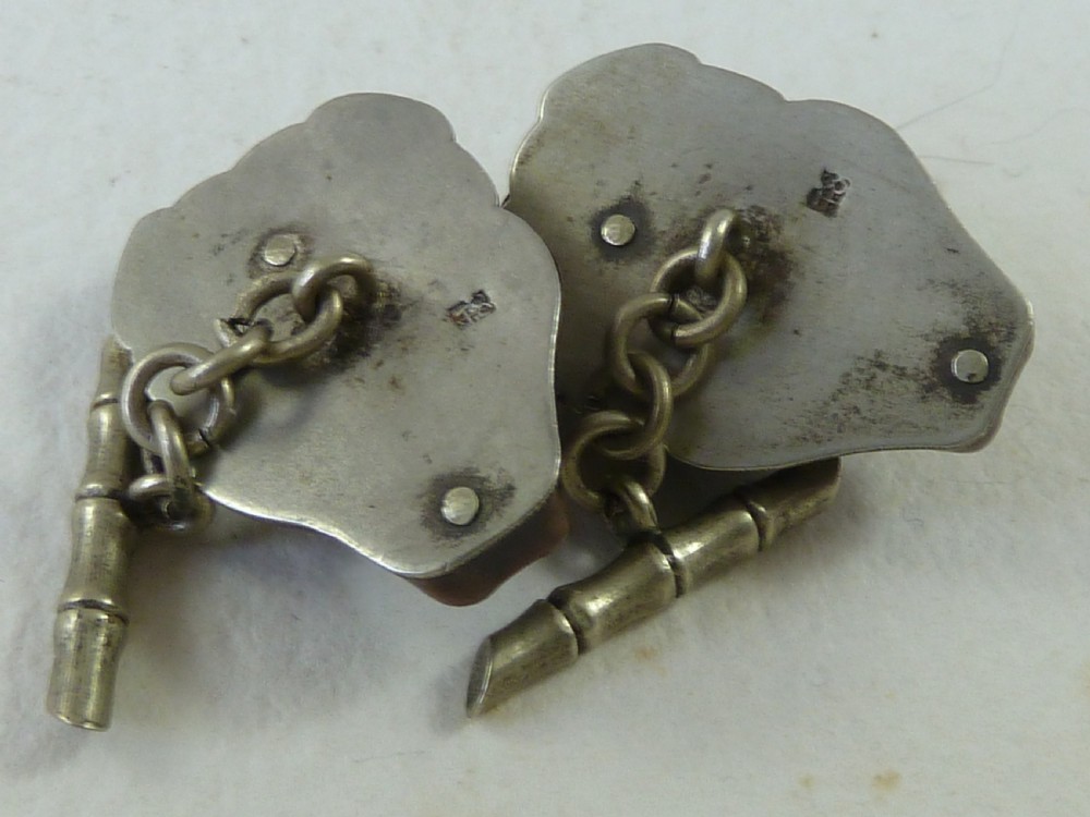 Japanese Mixed Metal Cufflinks Meiji Gold Boxed Pair Noh Theatre Mask Hannya 84 Marked  View VI