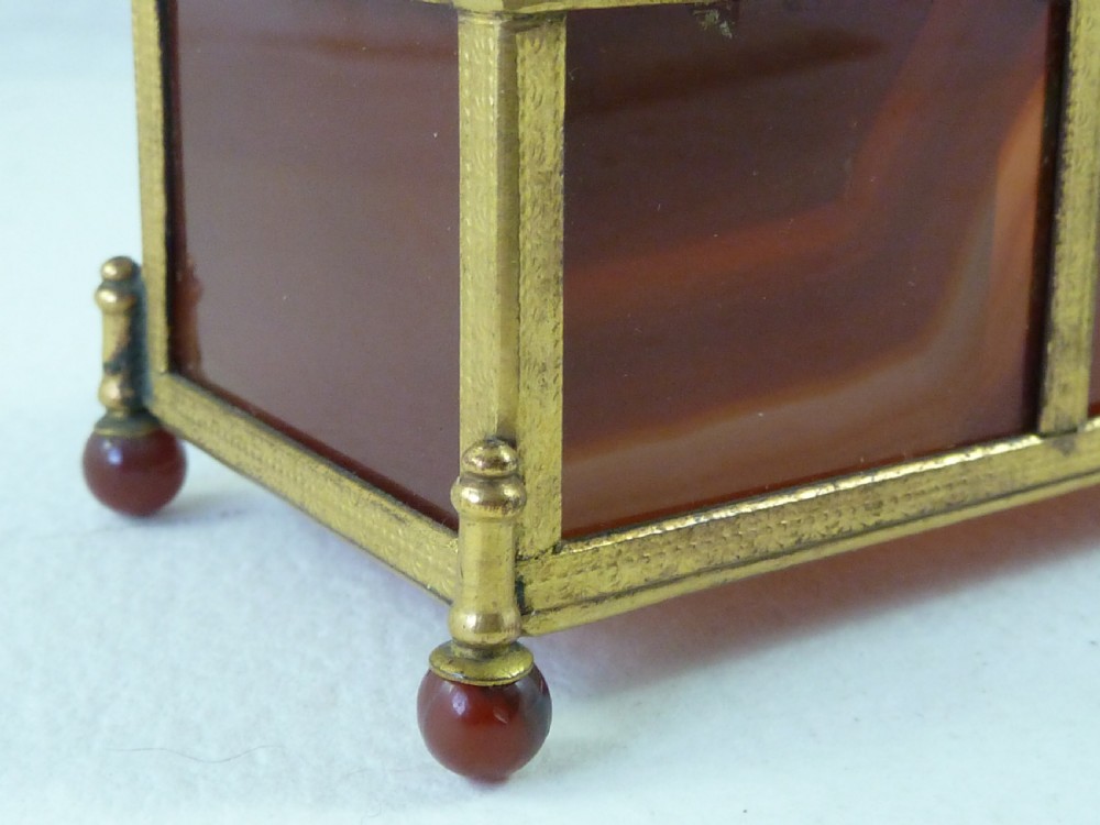 Miniature Trunk  Banded Carnelian Agate Hardstone Box Gilt Brass Ormolu Trinket Jewellery View VII