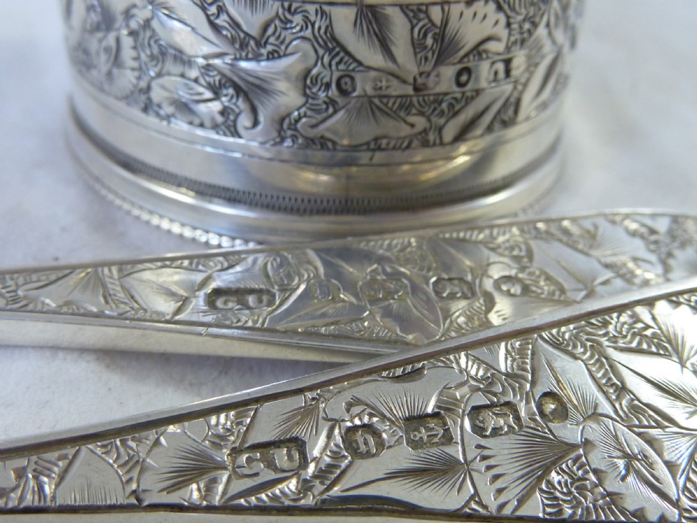 Victorian SHE 1882 Silver Fork Spoon Napkin Ring Set Boxed English George Unite Presentation View VII