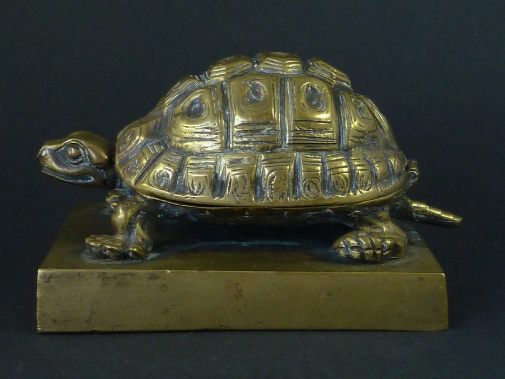 Tortoise Brass Inkwell Novelty Inkstand English Victorian Animalier Figural