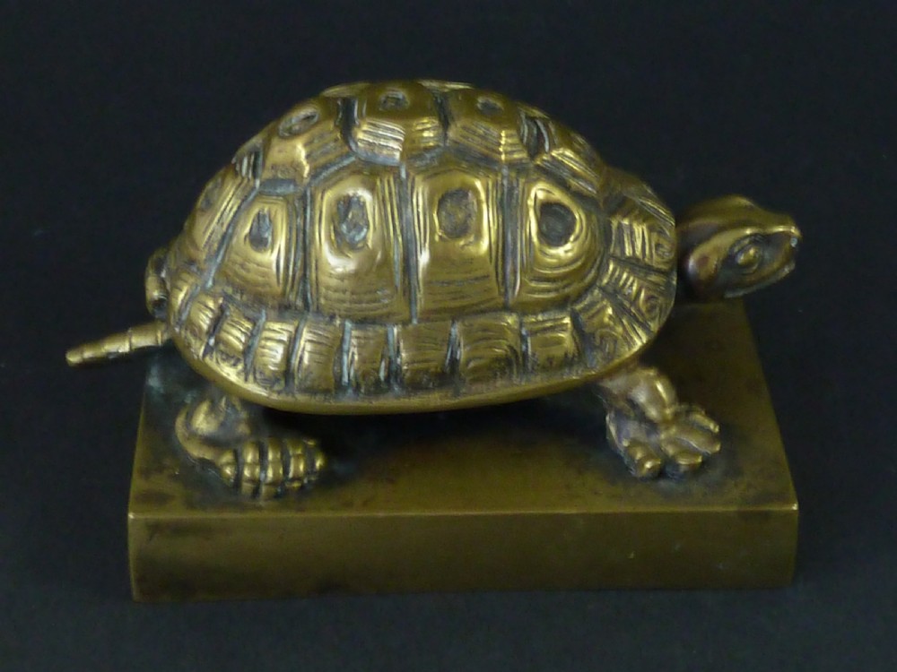 Tortoise Brass Inkwell Novelty Inkstand English Victorian Animalier Figural View II