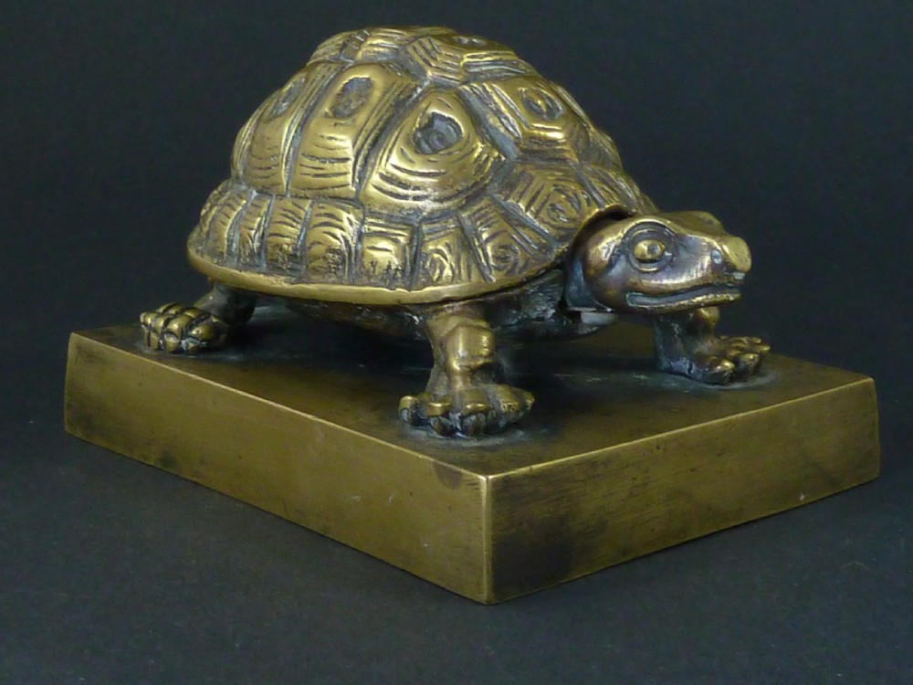 Tortoise Brass Inkwell Novelty Inkstand English Victorian Animalier Figural View III