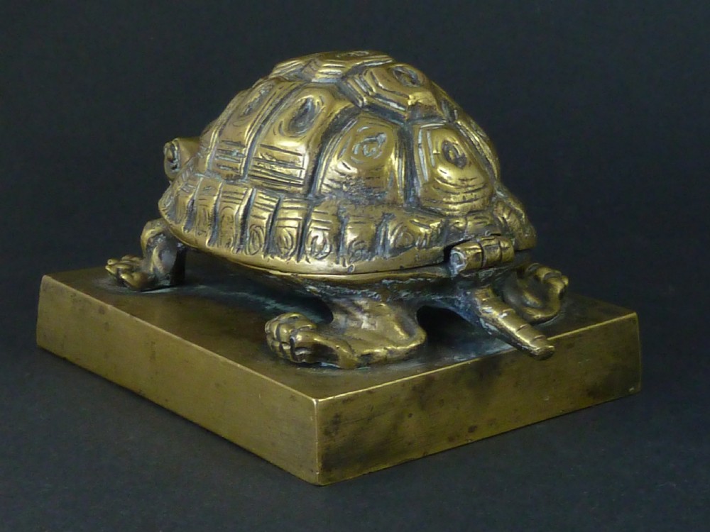 Tortoise Brass Inkwell Novelty Inkstand English Victorian Animalier Figural View IV