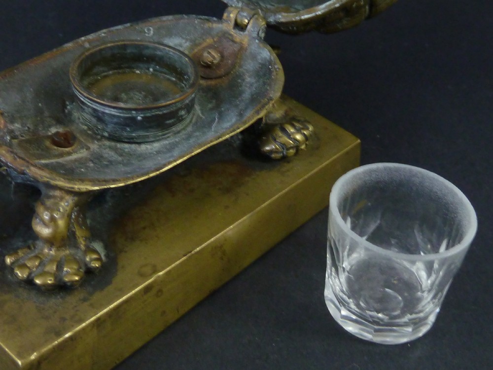 Tortoise Brass Inkwell Novelty Inkstand English Victorian Animalier Figural View VII