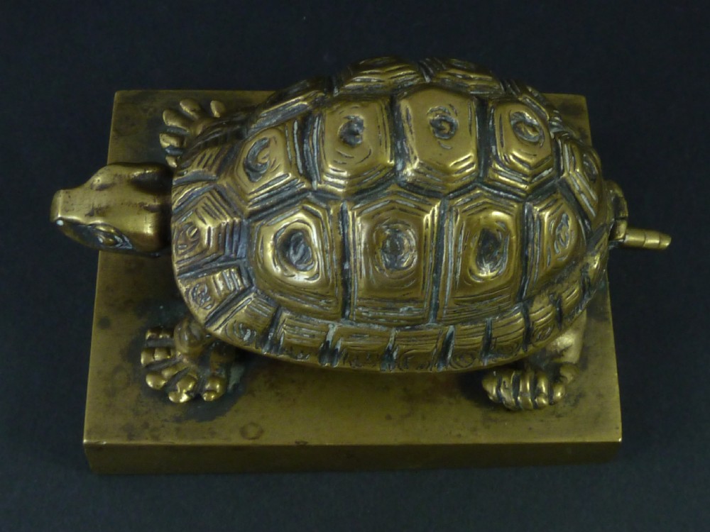 Tortoise Brass Inkwell Novelty Inkstand English Victorian Animalier Figural View VIII