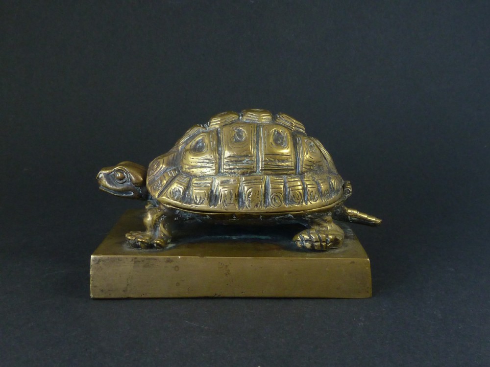 Tortoise Brass Inkwell Novelty Inkstand English Victorian Animalier Figural View X