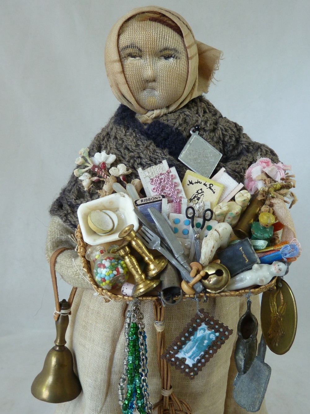 Pedlar Doll Glass Dome London Street Vendor Peddler Victorian View III
