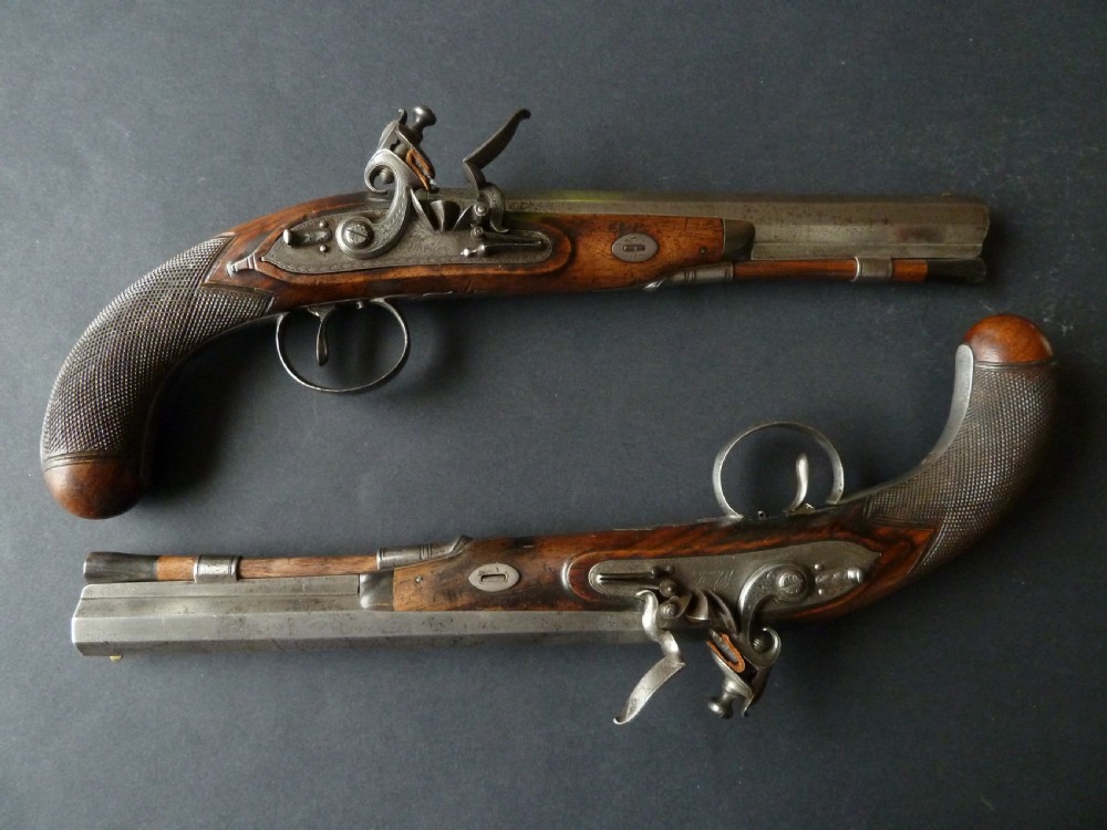 Pair Officers Pistols Wheeler London Flintlock Duelling Guns View III