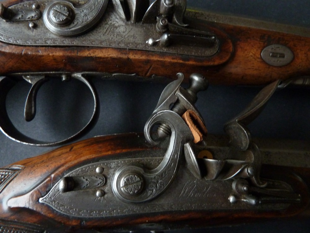 Pair Officers Pistols Wheeler London Flintlock Duelling Guns View IV