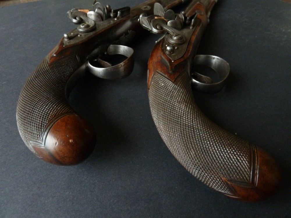 Pair Officers Pistols Wheeler London Flintlock Duelling Guns View VI