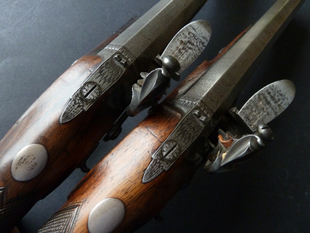 Pair Officers Pistols Wheeler London Flintlock Duelling Guns View VII