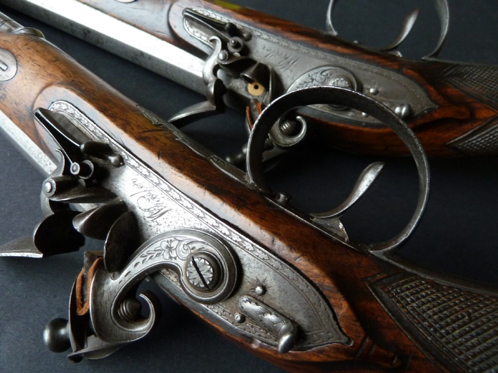Pair Officers Pistols Wheeler London Flintlock Duelling Guns View X