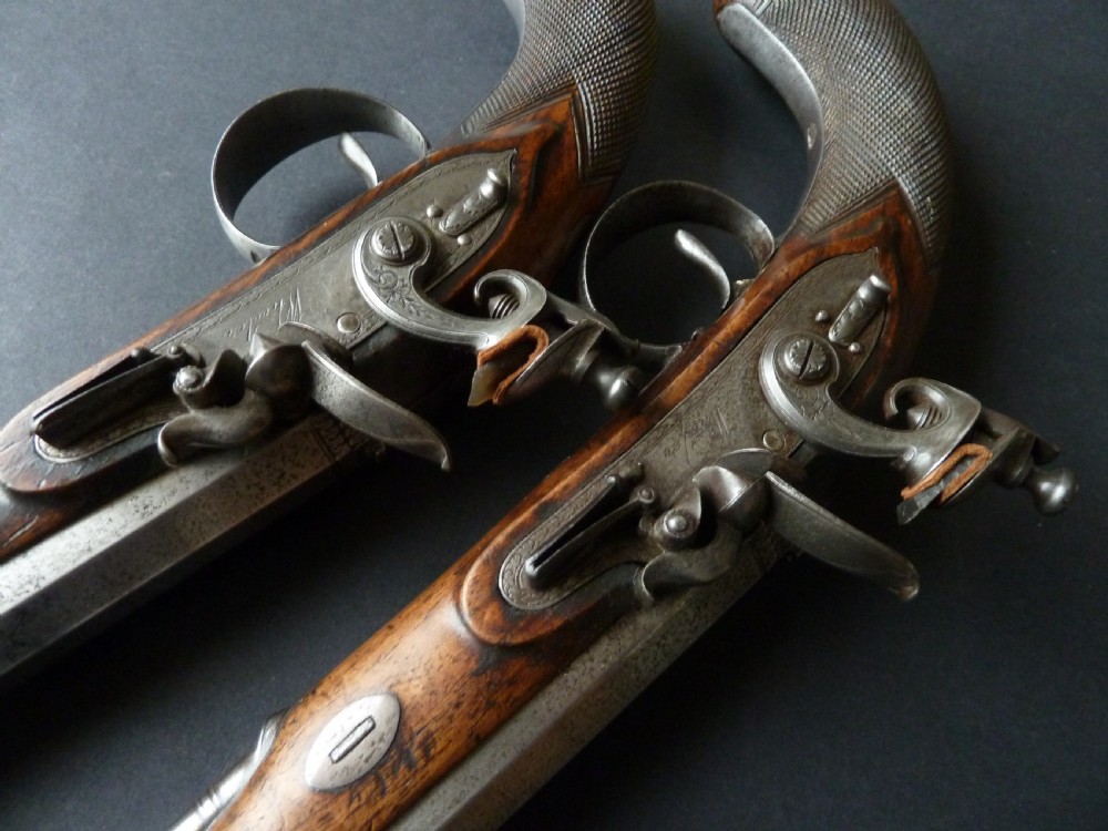 Pair Officers Pistols Wheeler London Flintlock Duelling Guns View XIV