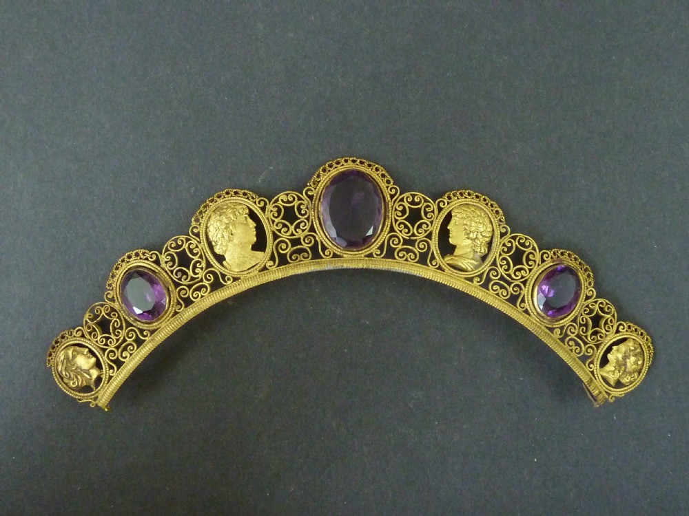 Berlin Ironwork Gilt Tiara Amethyst Paste Cut Steel Fascinator Cresting Comb