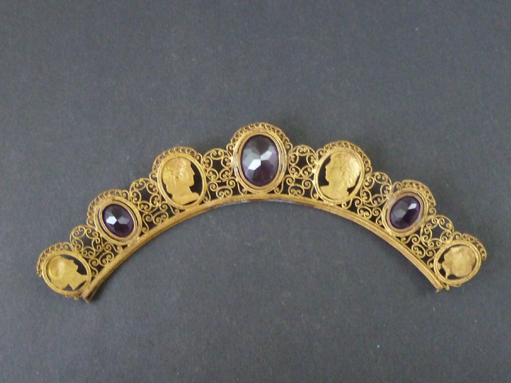 Berlin Ironwork Gilt Tiara Amethyst Paste Cut Steel Fascinator Cresting Comb View II