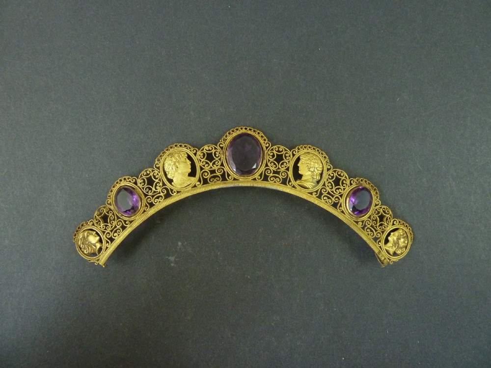 Berlin Ironwork Gilt Tiara Amethyst Paste Cut Steel Fascinator Cresting Comb View III