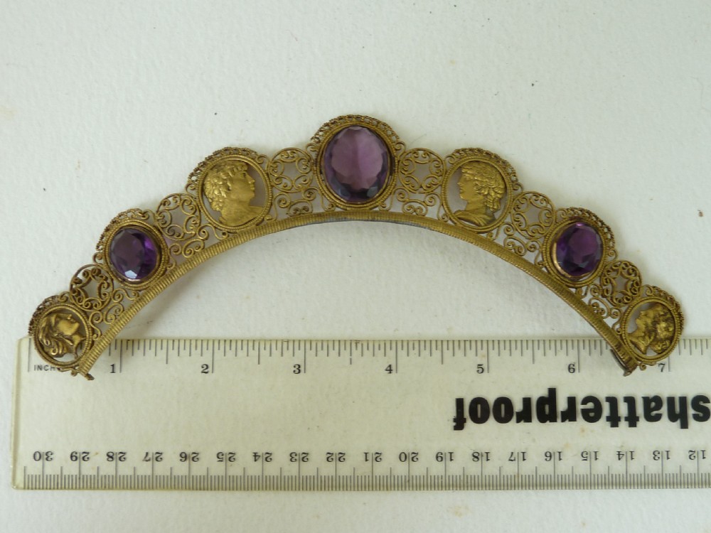 Berlin Ironwork Gilt Tiara Amethyst Paste Cut Steel Fascinator Cresting Comb View X