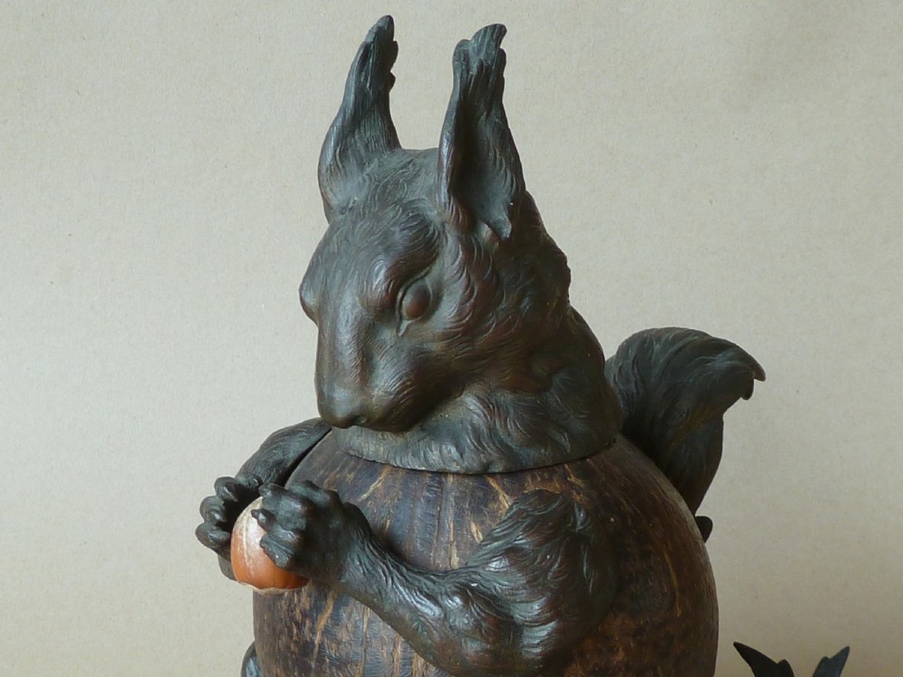 Victorian Squirrel Novelty Inkwell Coconut Shell Hazel Nut Brass View II