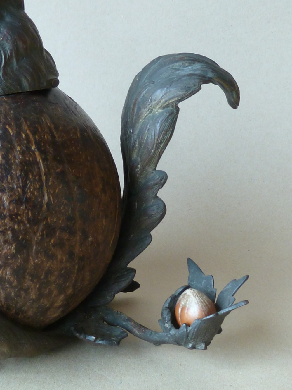 Victorian Squirrel Novelty Inkwell Coconut Shell Hazel Nut Brass View IV