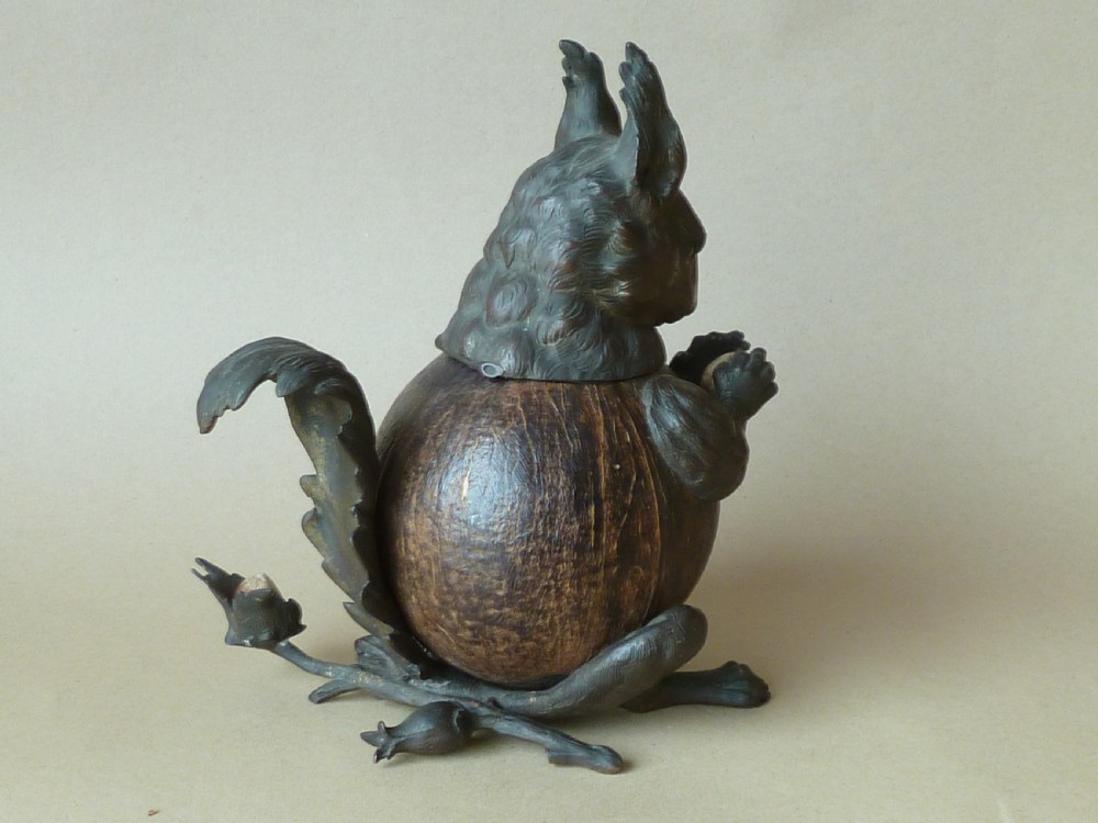 Victorian Squirrel Novelty Inkwell Coconut Shell Hazel Nut Brass View VI