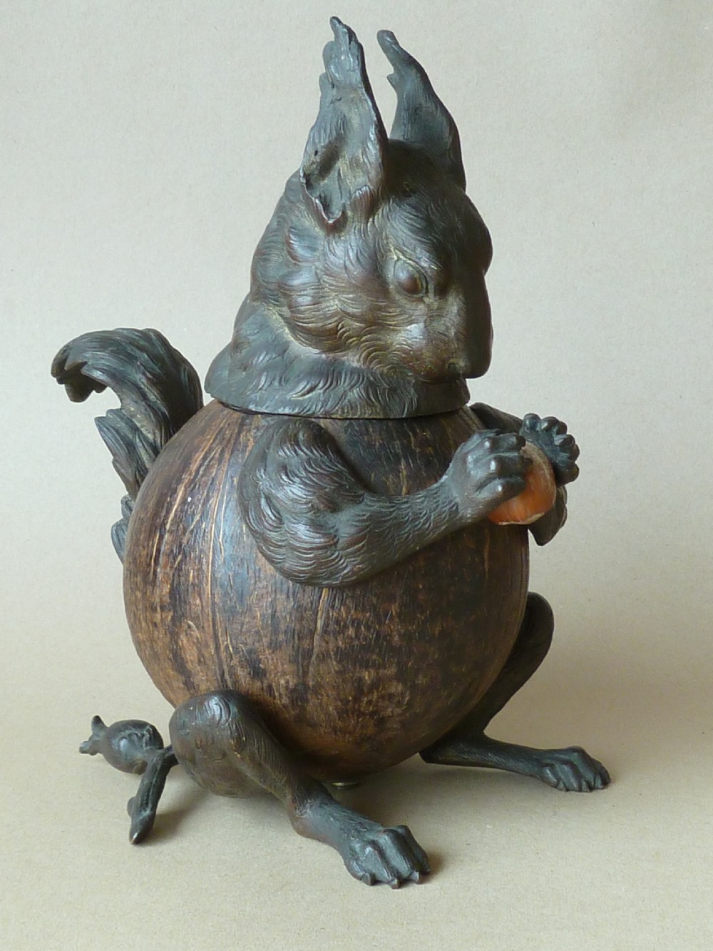 Victorian Squirrel Novelty Inkwell Coconut Shell Hazel Nut Brass View VII