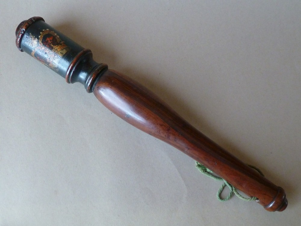 Georgian Baluster Truncheon Tipstaff GR King George Hand Painted Wood Police Lignum Vitae Treen