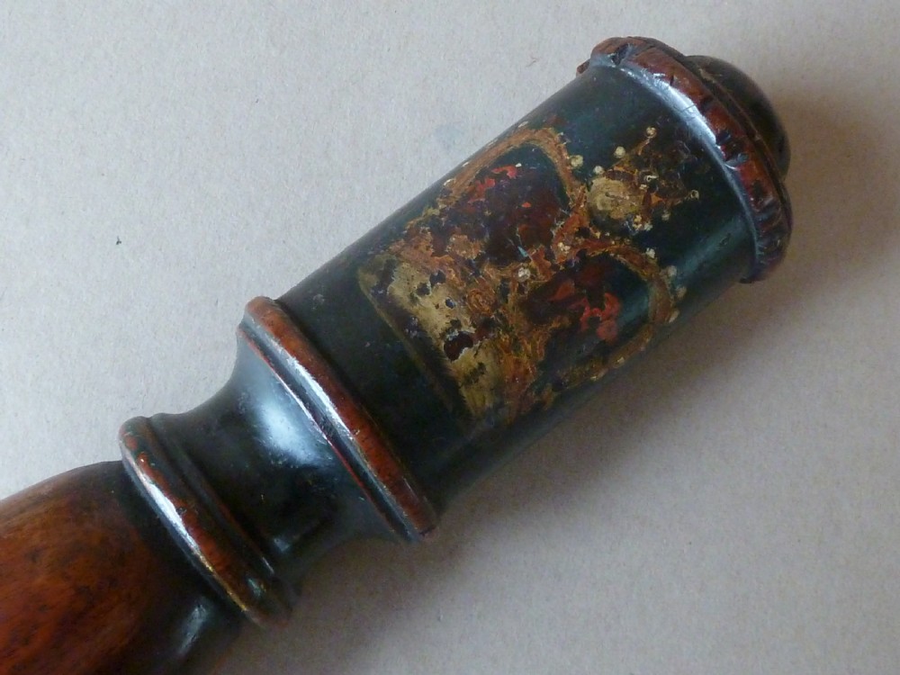 Georgian Baluster Truncheon Tipstaff GR King George Hand Painted Wood Police Lignum Vitae Treen View II