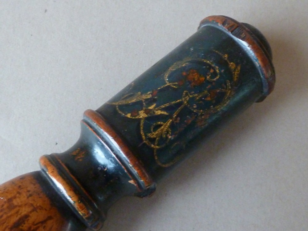 Georgian Baluster Truncheon Tipstaff GR King George Hand Painted Wood Police Lignum Vitae Treen View III