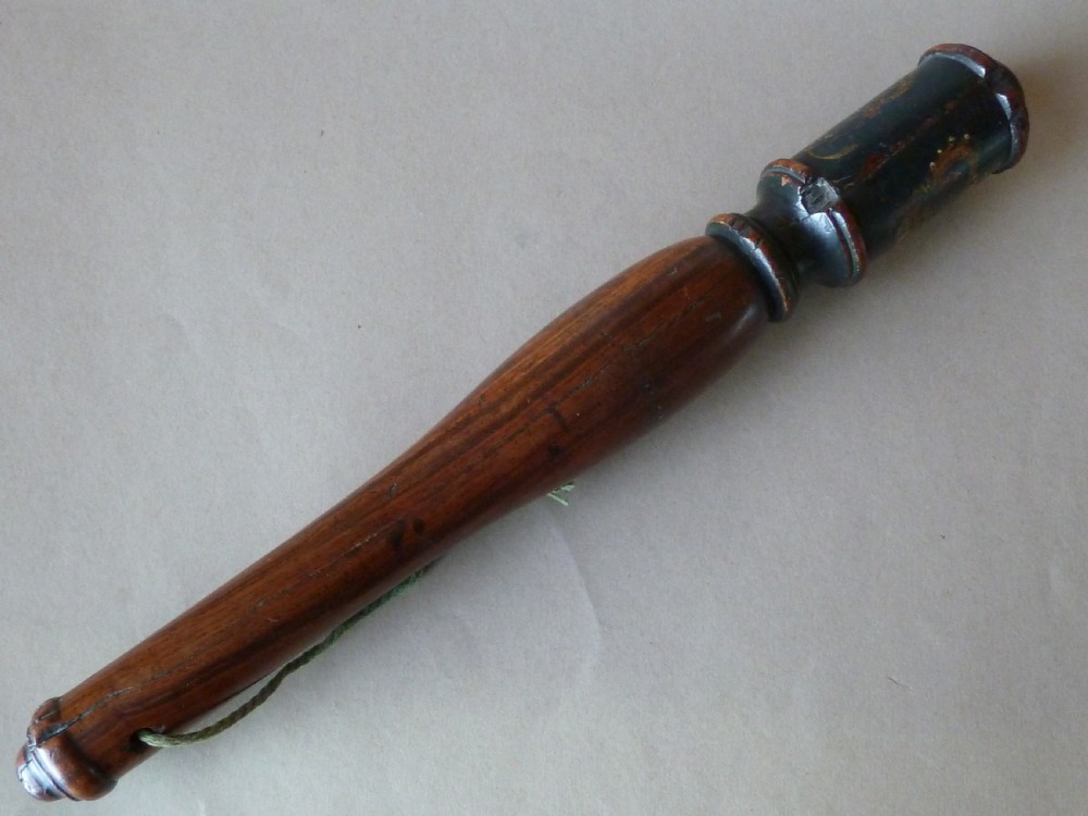 Georgian Baluster Truncheon Tipstaff GR King George Hand Painted Wood Police Lignum Vitae Treen View VI