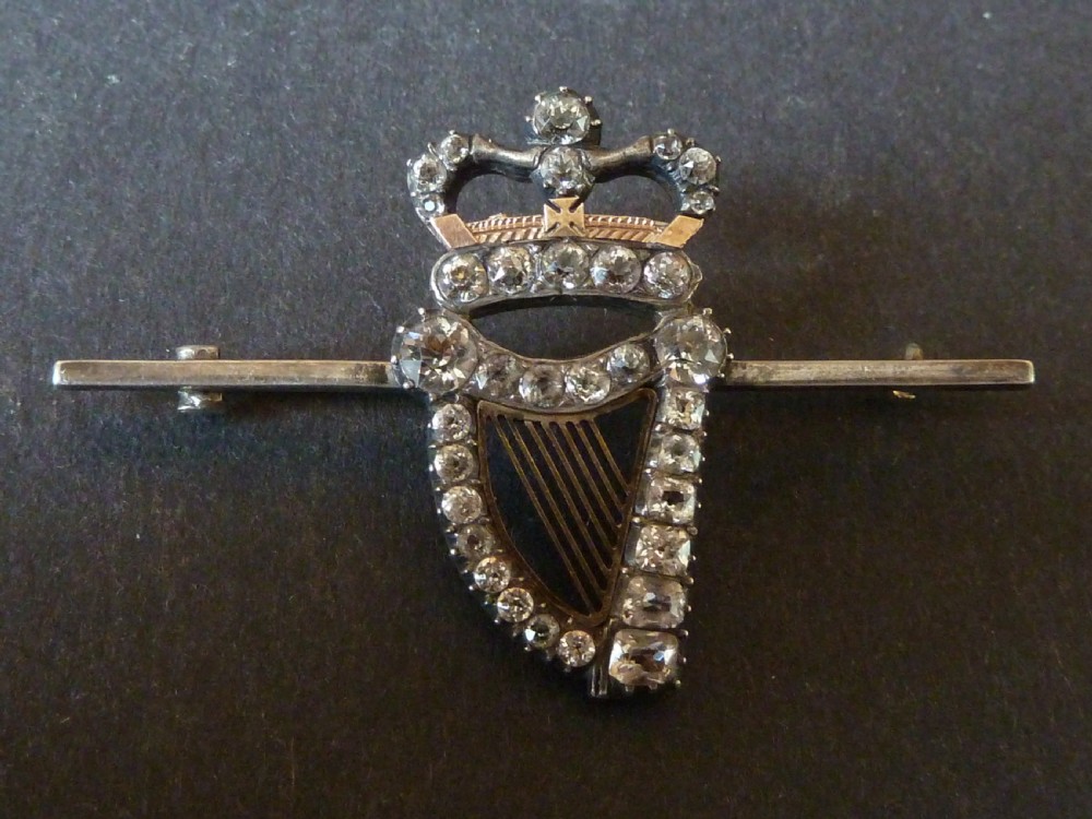 Georgian Harp Crown Silver Gold Paste Brooch Pendant Irish