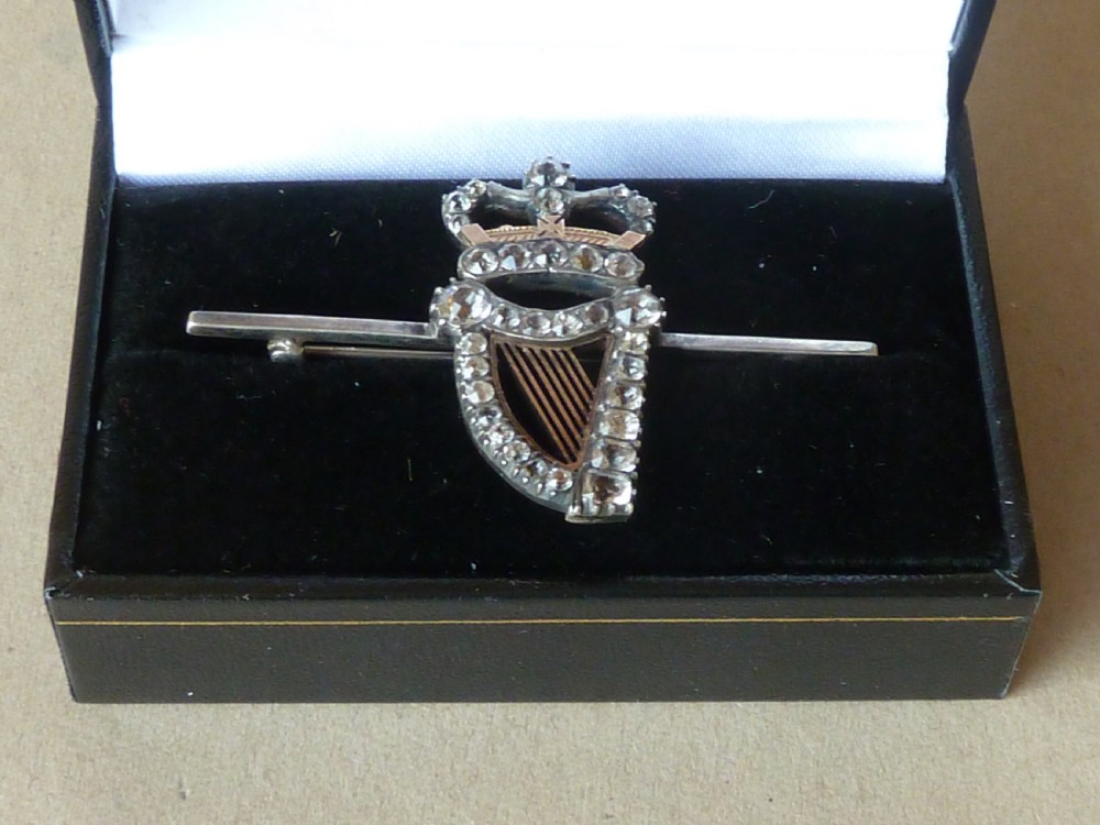 Georgian Harp Crown Silver Gold Paste Brooch Pendant Irish View II