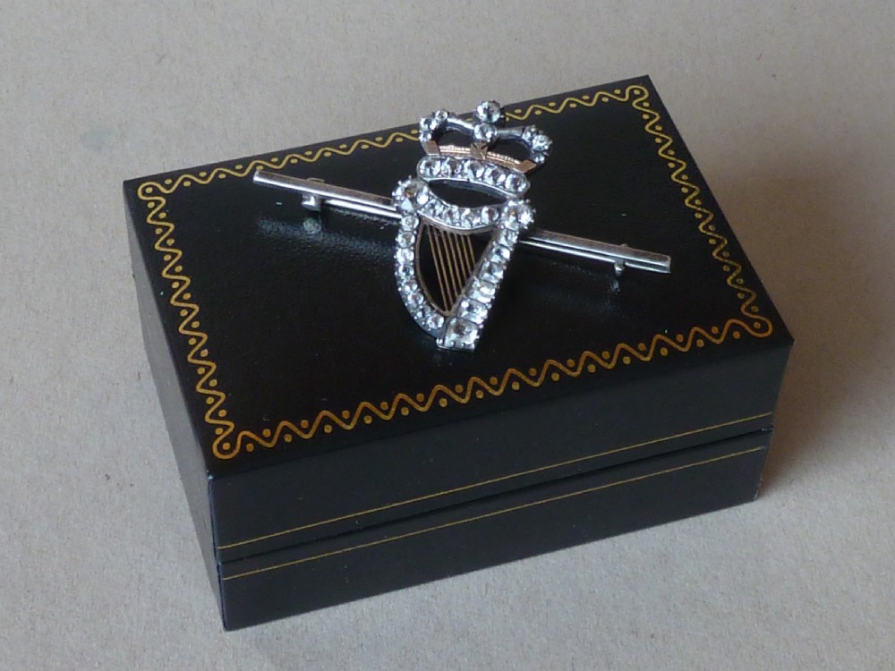 Georgian Harp Crown Silver Gold Paste Brooch Pendant Irish View III
