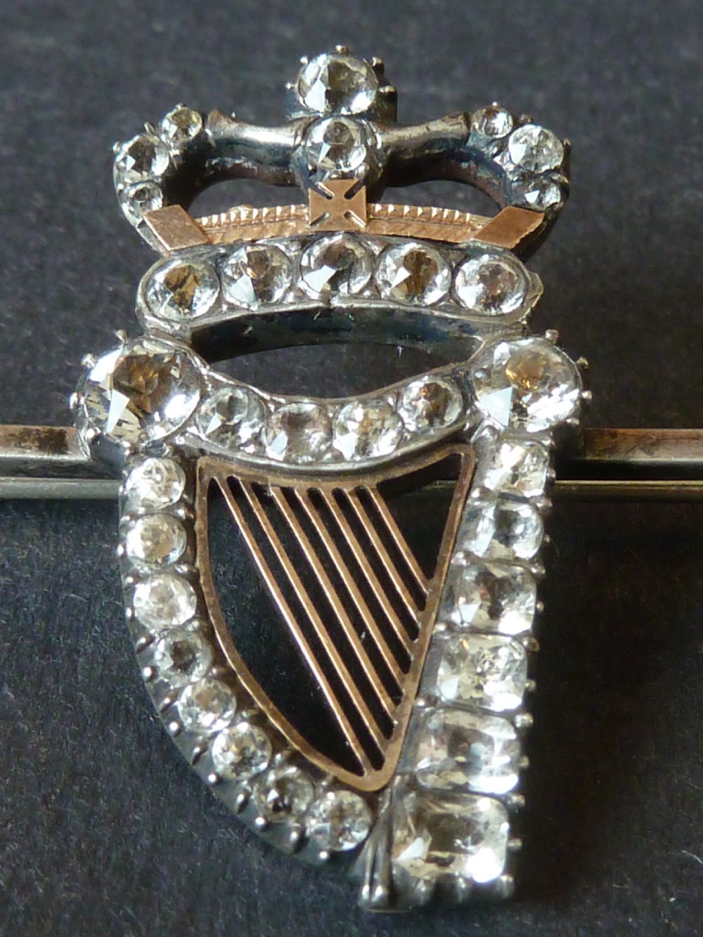 Georgian Harp Crown Silver Gold Paste Brooch Pendant Irish View IV